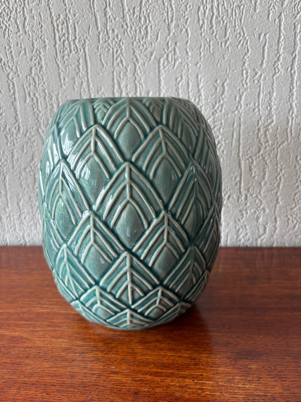 Mooie “vintage” vaas, turquoise, Ophalen, Zo goed als nieuw
