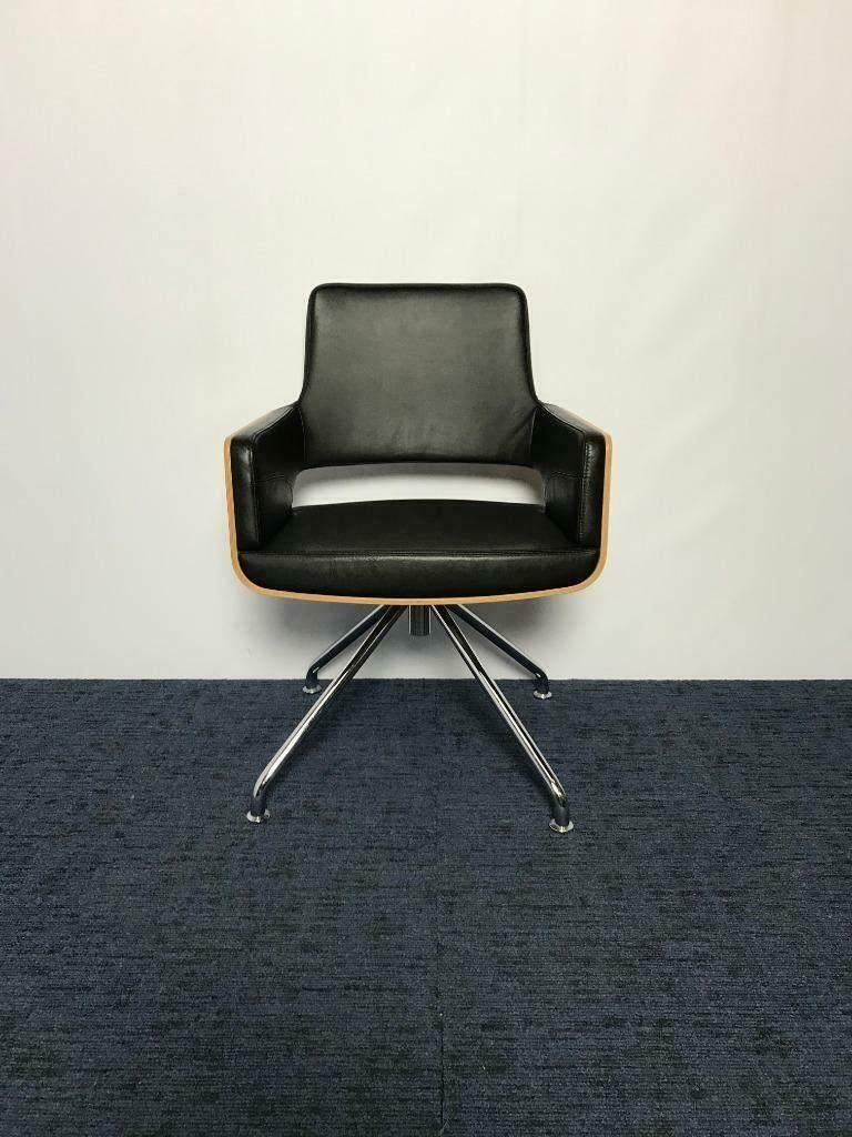 74 x Design vergaderstoel Thonet S843 - zwart leder, Huis en Inrichting, Stoelen, Ophalen, Gebruikt, Zwart, Vijf, Zes of meer stoelen
