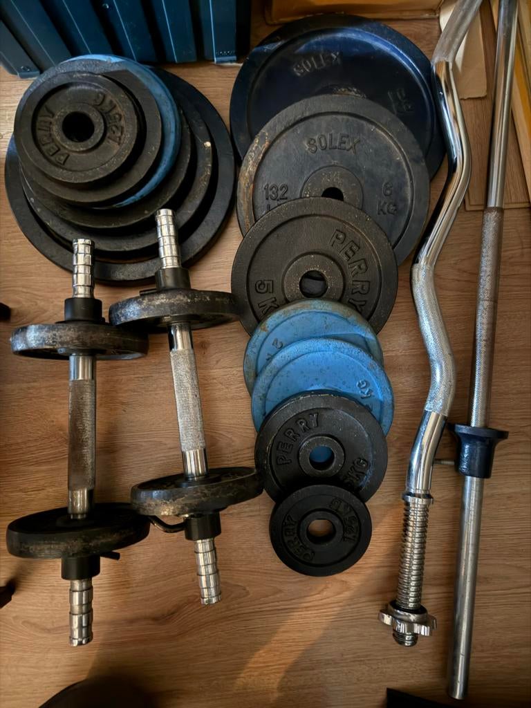 Complete Halterset met Gewichten en Stangen, Ophalen, Gebruikt, Armen, Halterset