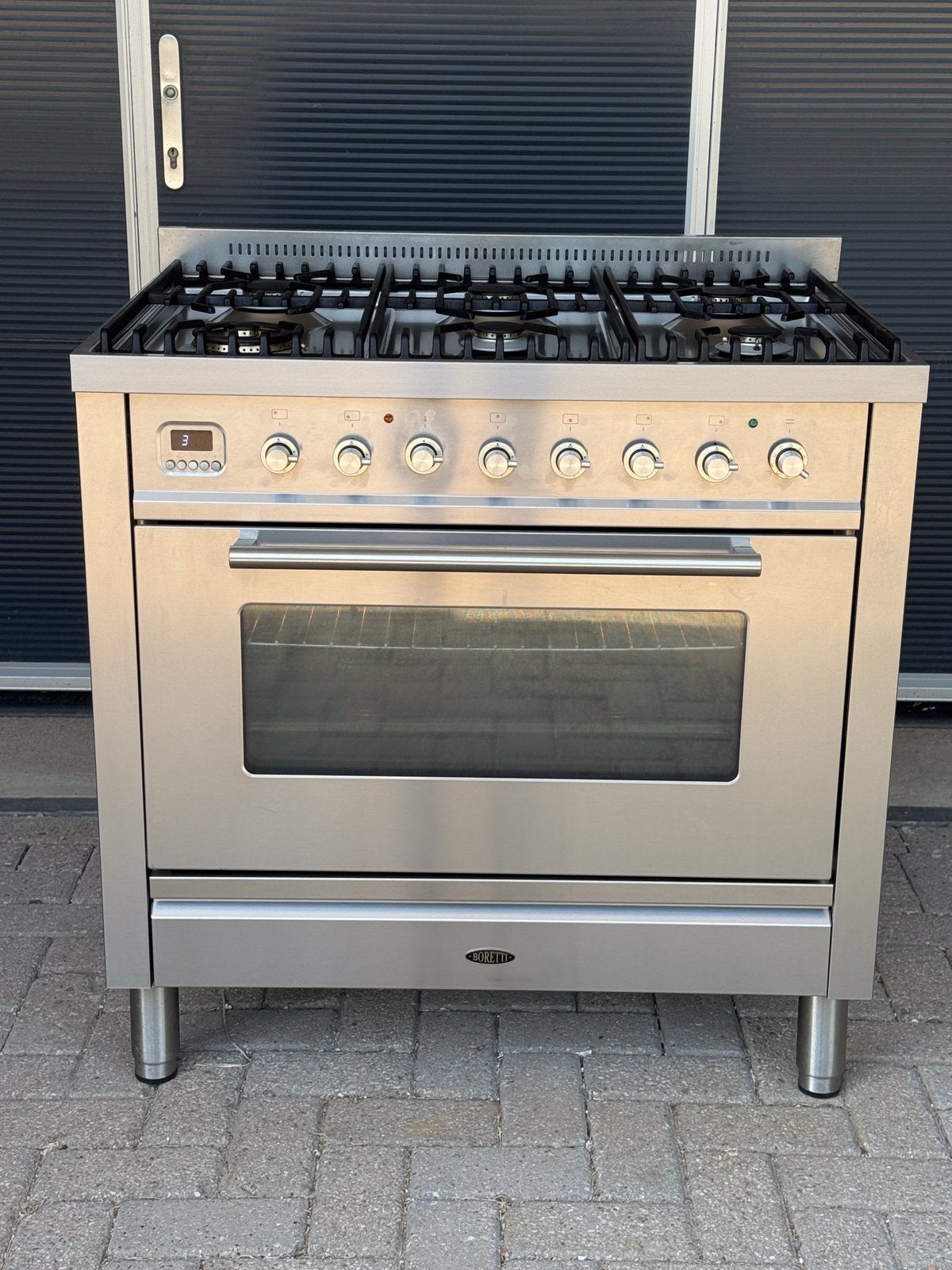 Z.g.a.n. Rvs Boretti Gasfornuis 300 graden Oven, 60 cm of meer, Zo goed als nieuw, Gas, Vrijstaand