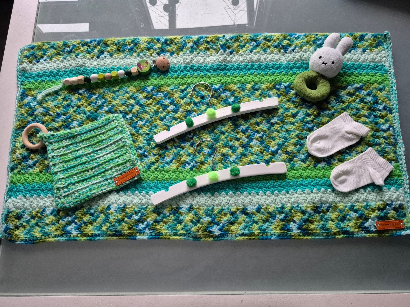 Handgehaakte Babydekentje Set Gemêleerd Groen, Ophalen of Verzenden, Nieuw, Deken