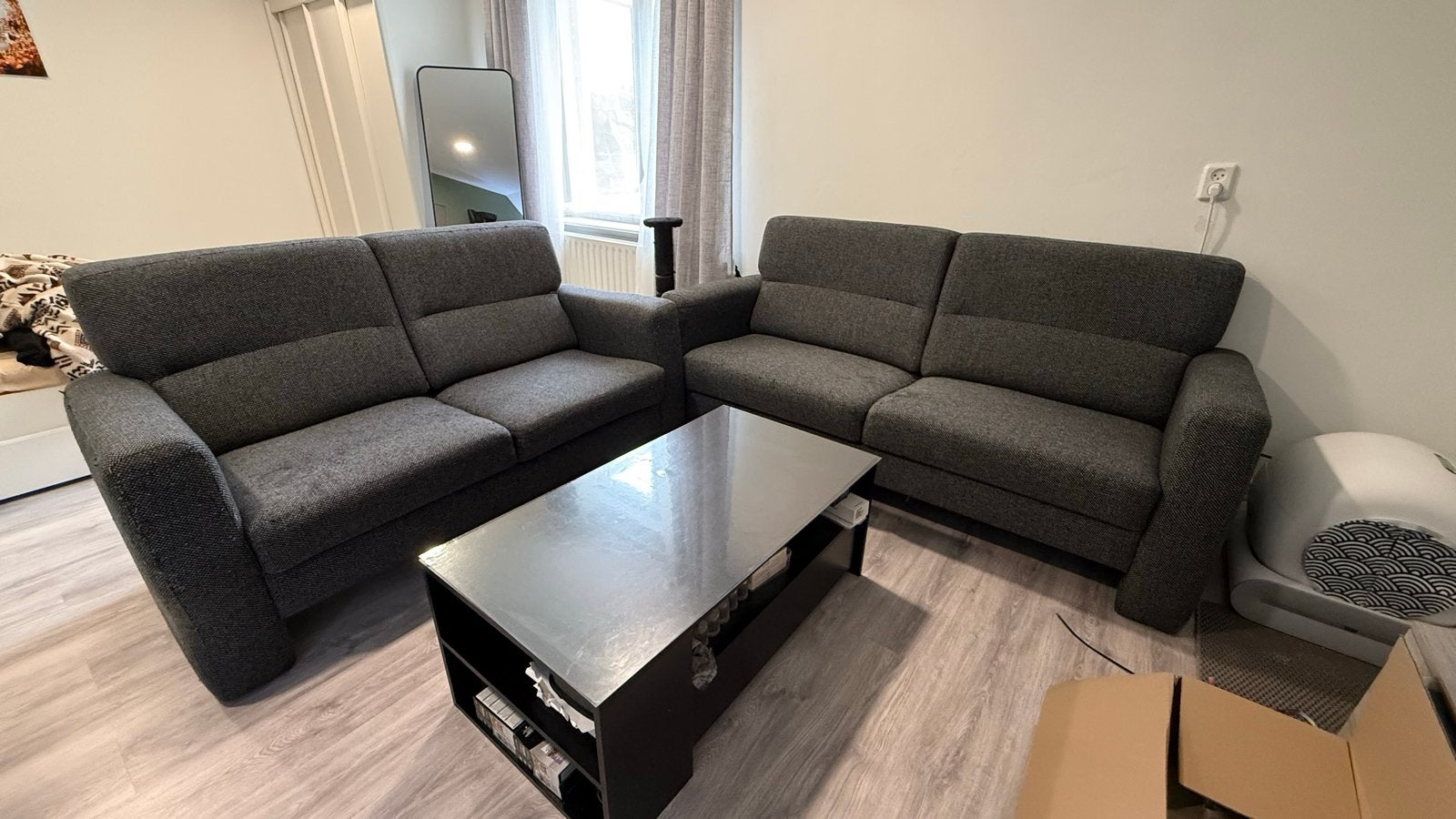 Set van 2 en 3-zitsbanken - Grijs, Ophalen, Gebruikt, Stof