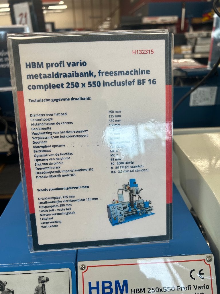 SHOWMODEL HBM Vario Metaaldraaibank, freesmachine 250 x 550, Ophalen, Gebruikt, Overige soorten, HBM Machines