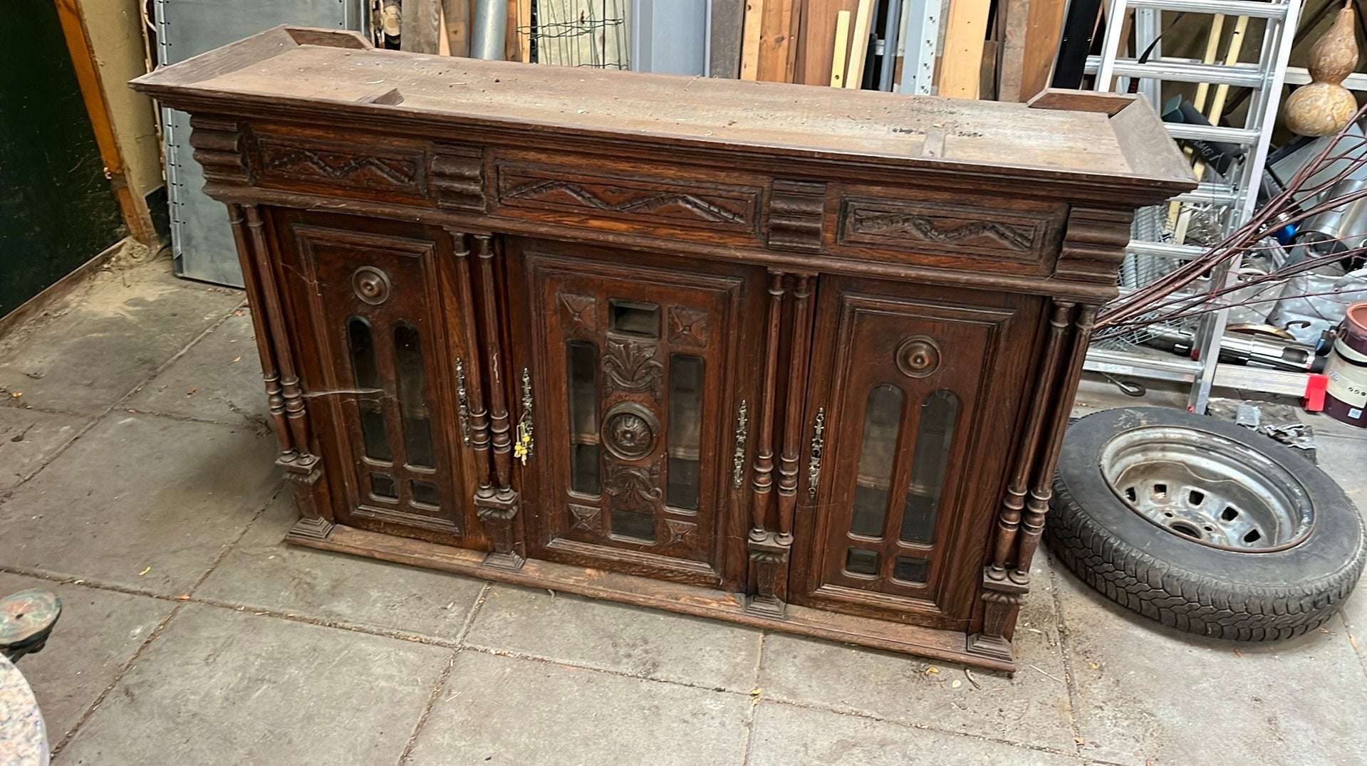 Oude kast., Huis en Inrichting, Kasten | Dressoirs, Ophalen, Gebruikt, 50 tot 100 cm, Glas