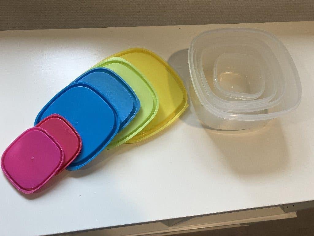 Food container set (6 pieces), plastic, rectangular, Ophalen, Gebruikt