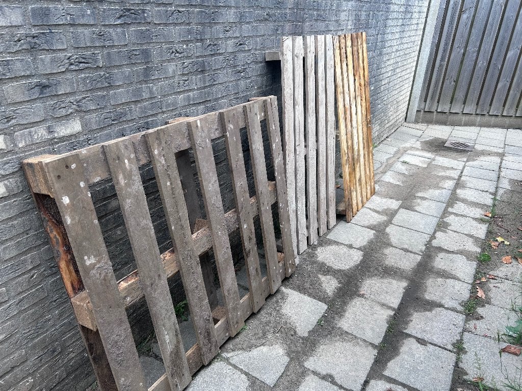 3 houten pallets, Doe-het-zelf en Verbouw, Hout en Planken, Ophalen, Gebruikt, 50 mm of meer, Pallet