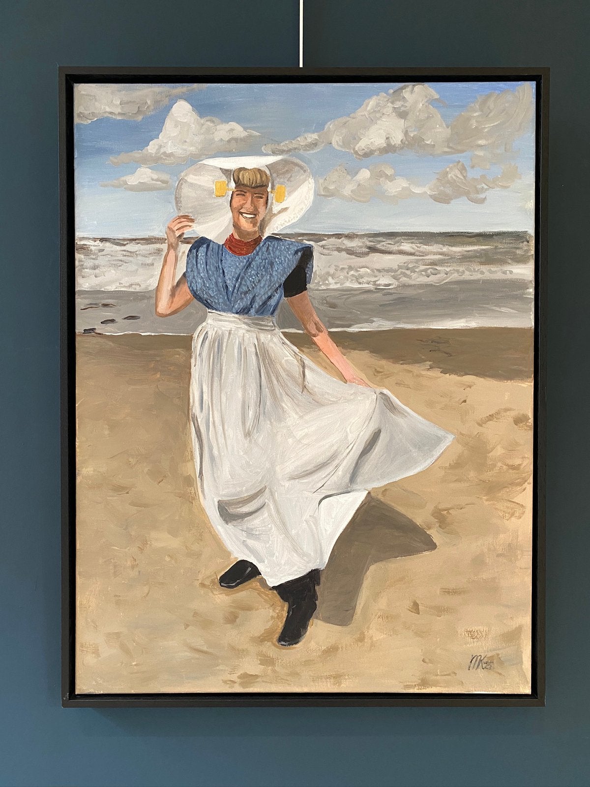 Origineel groot schilderij klederdracht zeeuwsmeisje vtwonen, Ophalen of Verzenden