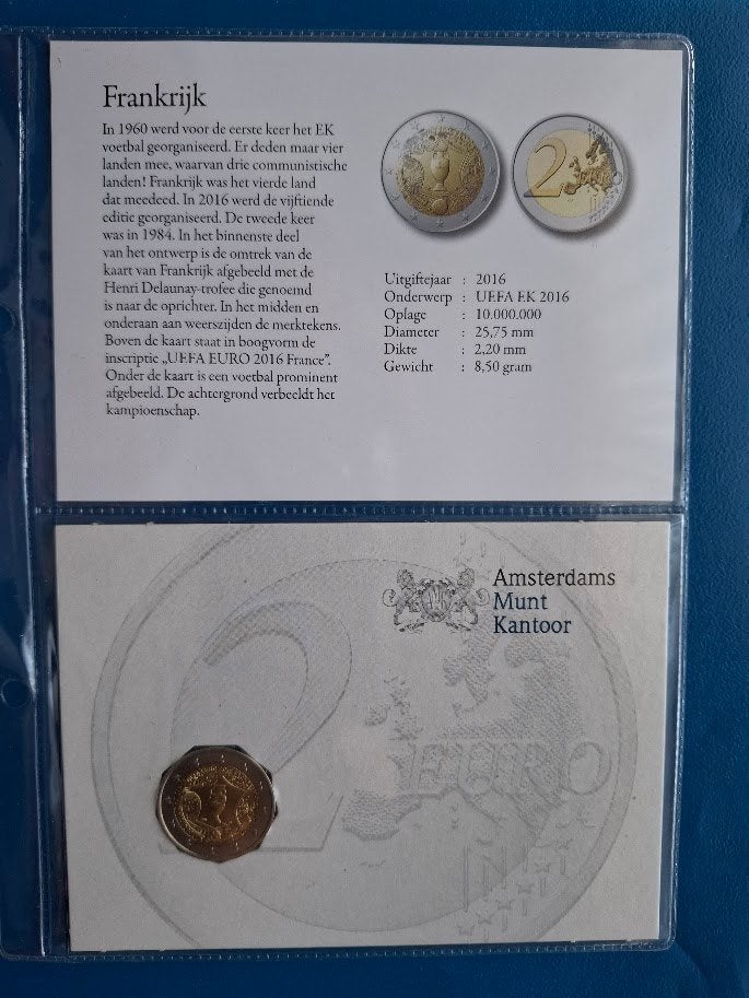Frankrijk 2 Euro 2016 "UEFA" (AMK) UNC, Verzenden, Frankrijk, 2 euro, Setje