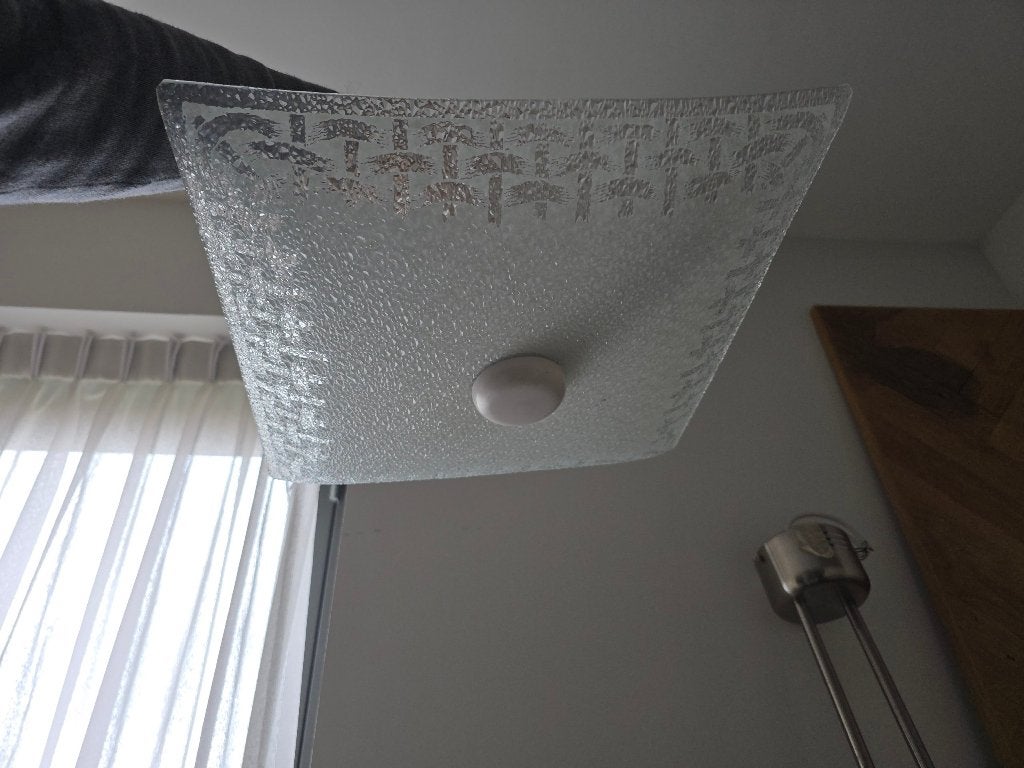 Vierkante plafondlamp glas, Ophalen, Gebruikt, Overige stijlen, E27 (groot)