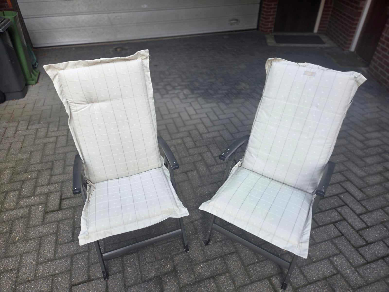 Set van 6 verstelbare aluminium tuinstoelen met kussens, Ophalen, Gebruikt, Aluminium, Verstelbaar