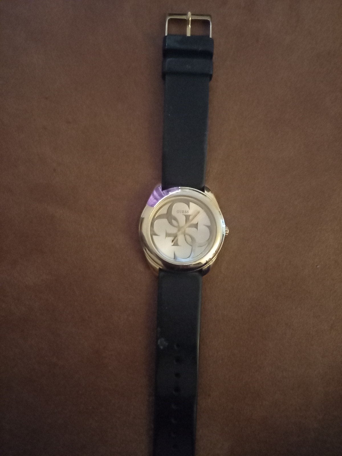 Guess Polshorloge met Zwart Leren Bandje, Sieraden, Tassen en Uiterlijk, Horloges | Dames, Ophalen of Verzenden