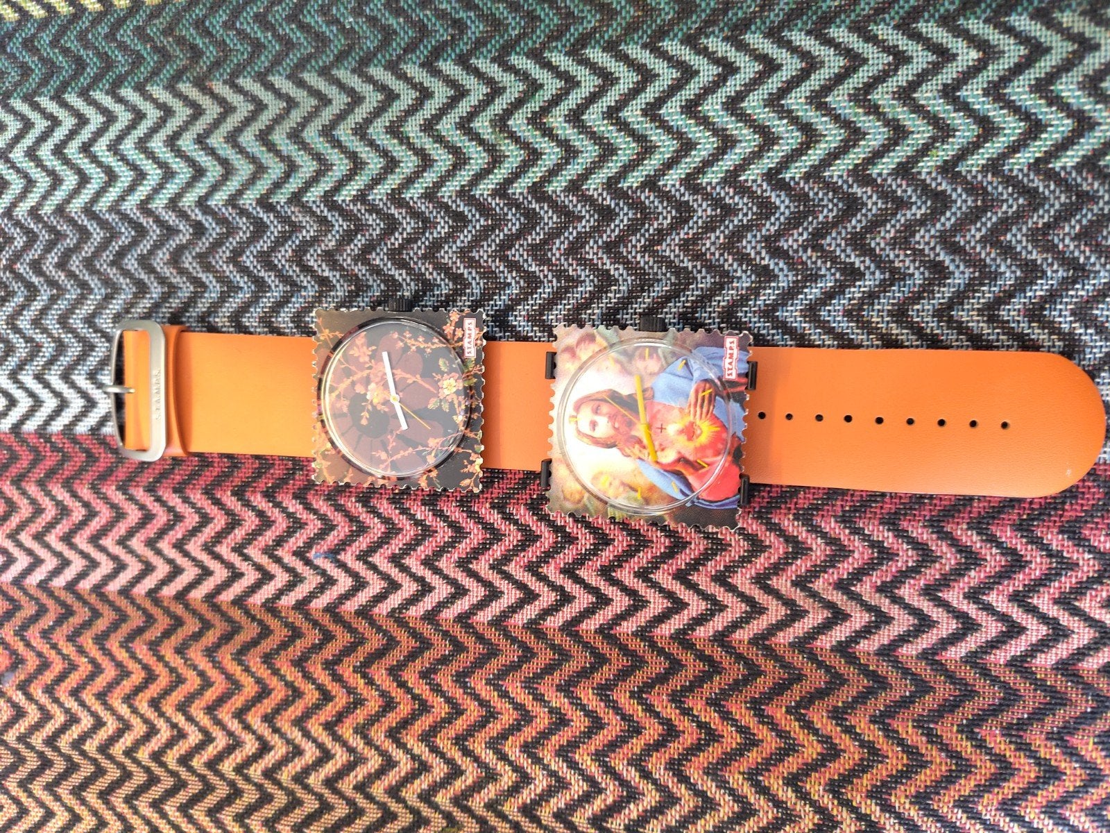 Stamps horloge met oranje band en 2 wijzerplaten, Ophalen of Verzenden