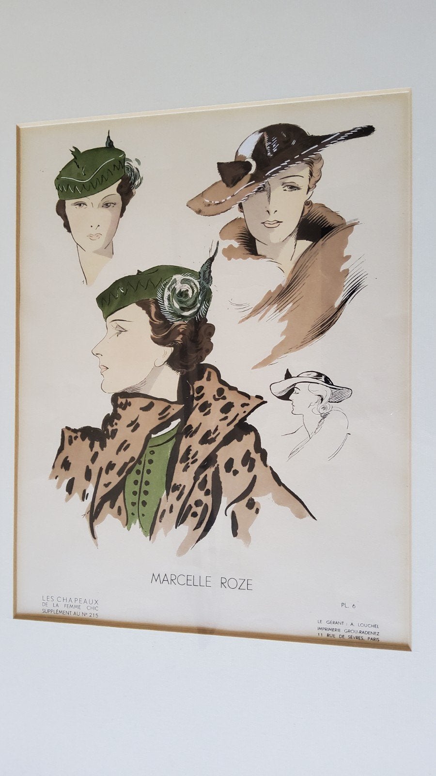 Art Deco stijl Franse mode illustratie hoeden Helene Corbett, Ophalen of Verzenden