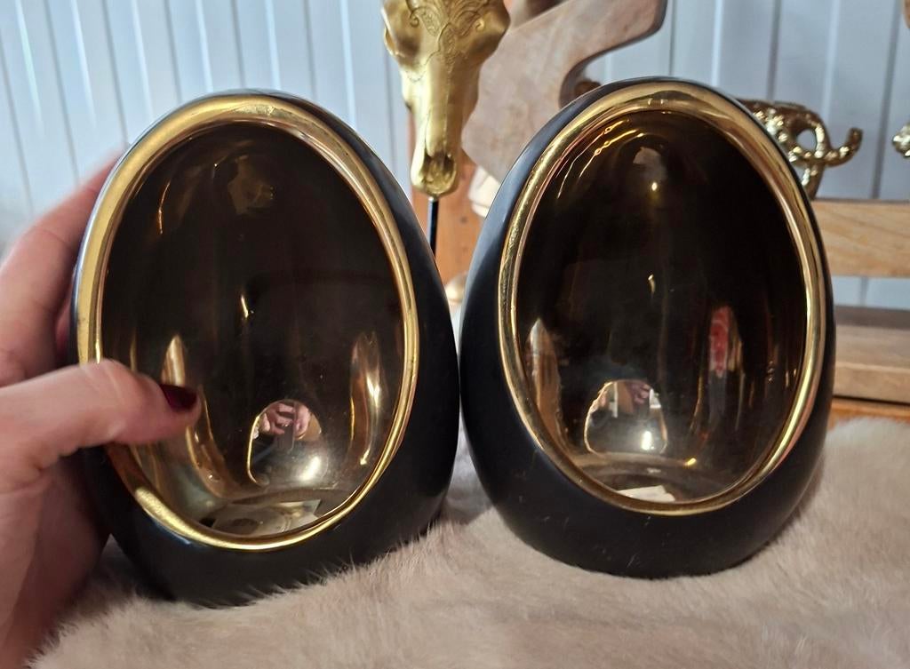 Set van 2 moderne zwarte en gouden decoratieve schalen, Antiek en Kunst, Antiek | Kandelaars, Ophalen of Verzenden, Overige materialen