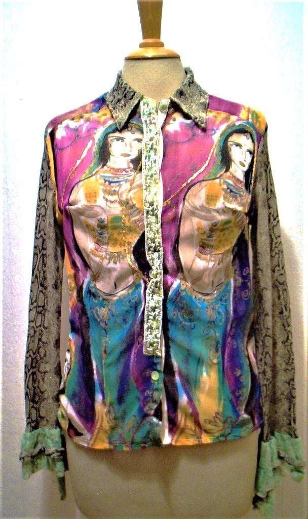 Buikdanseres print stretch top/bloesje van Rinascimento! M, Maat 38/40 (M), Verzenden, Zo goed als nieuw, Lange mouw
