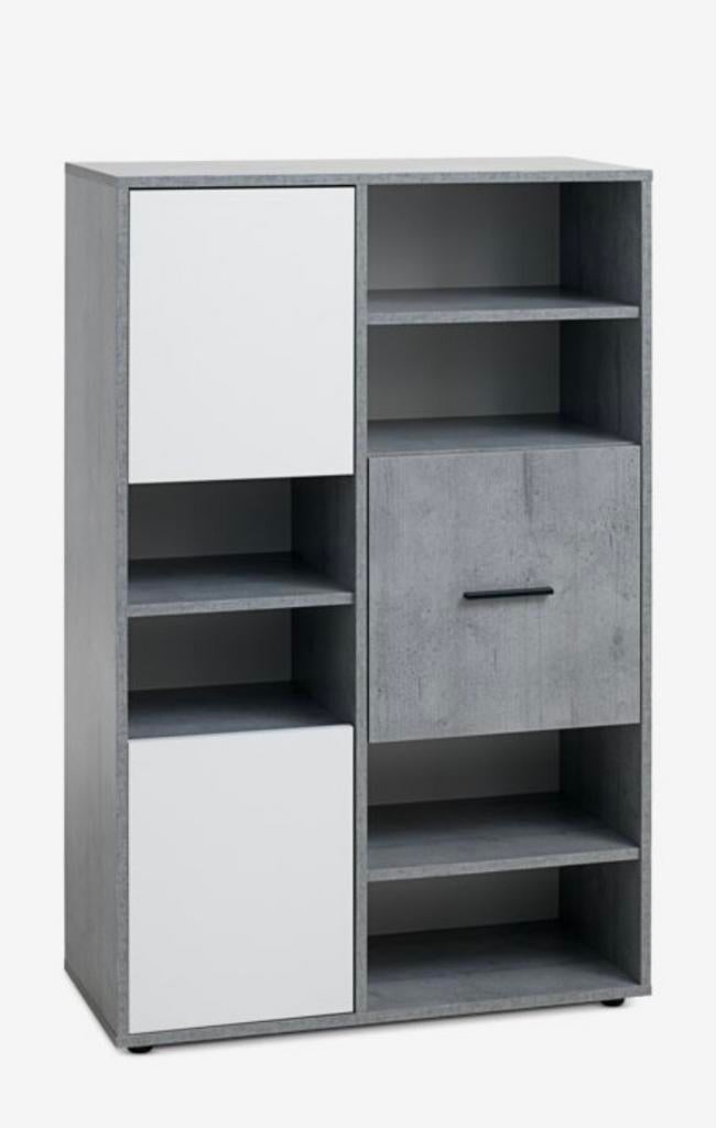 Kantoor kast kantoor- Wit/Betonlook, Ophalen, Overige materialen, Met deur(en), 100 tot 150 cm