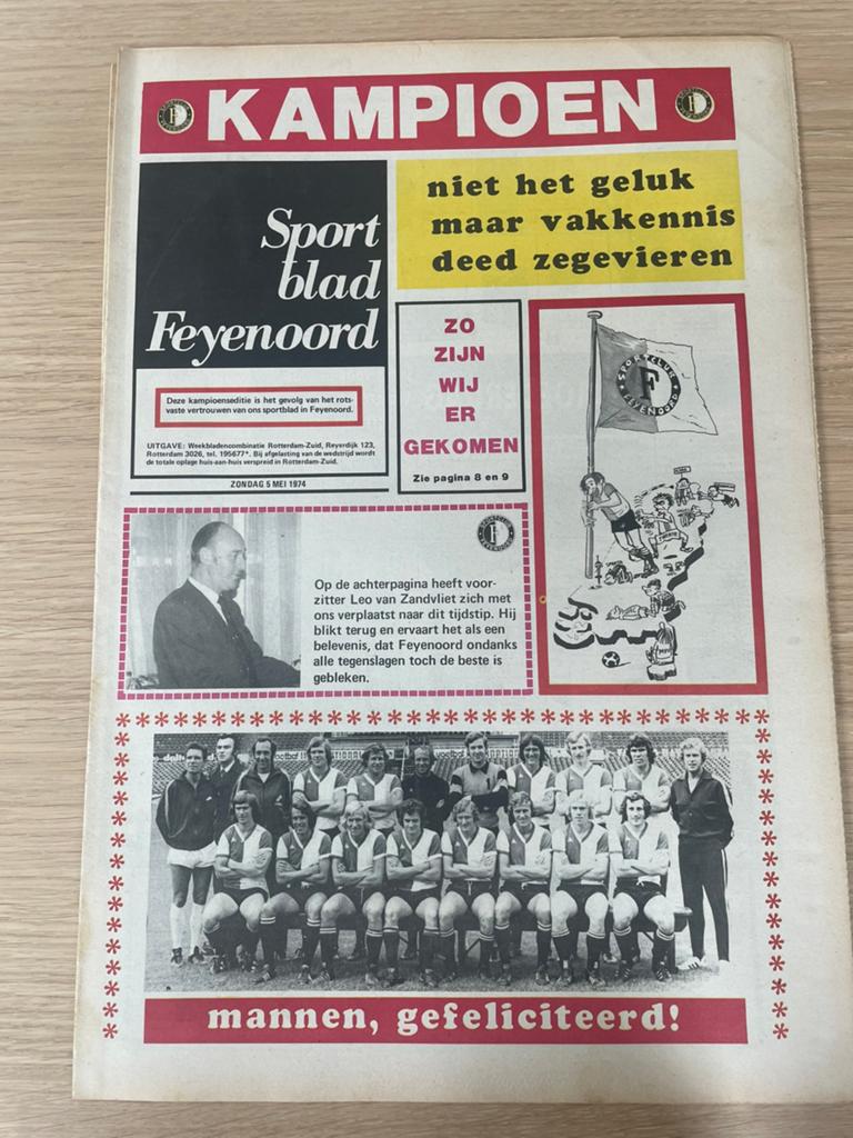 Sportblad Feyenoord 5 Mei 1974, Verzamelen, Ophalen of Verzenden, Feyenoord