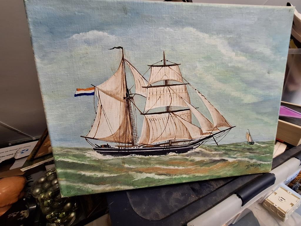 Schilderij van een zeilschip, Antiek en Kunst, Kunst | Schilderijen | Klassiek, Ophalen of Verzenden
