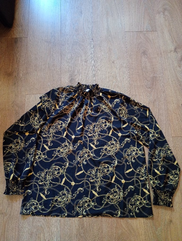 Mooie zwart/gele top mt XL, Kleding | Dames, Tops, Zwart, Maat 46/48 (XL) of groter, Ophalen of Verzenden, Lange mouw