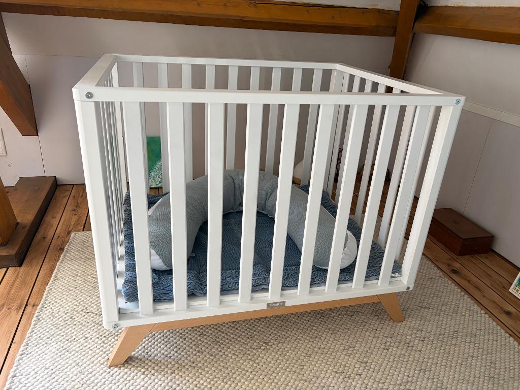 Bopita Lynn design box 95x75 wit - naturel met boxkleed, Kinderen en Baby's, Boxen, Ophalen, Gebruikt, Vierkant, In hoogte verstelbaar