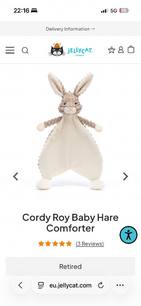 GEZOCHT! Jellycat konijn cordy roy knuffel doekje, Ophalen of Verzenden, Nieuw, Konijn, Jellycat