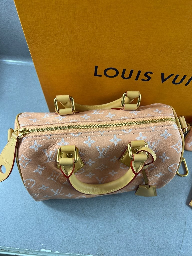 Louis Vuitton Speedy Bandouliere 25 | Summer peach | bon, Ophalen of Verzenden, Zo goed als nieuw, Oranje, Handtas