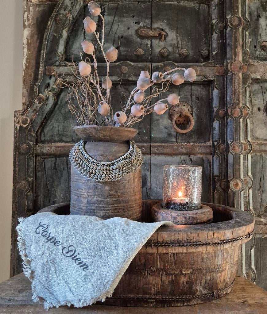 Ovale olijfbak, shabby doek, nepalpot, graankandelaar, sfeer, Landelijk by Suus, Schaal, Nieuw, Ophalen of Verzenden