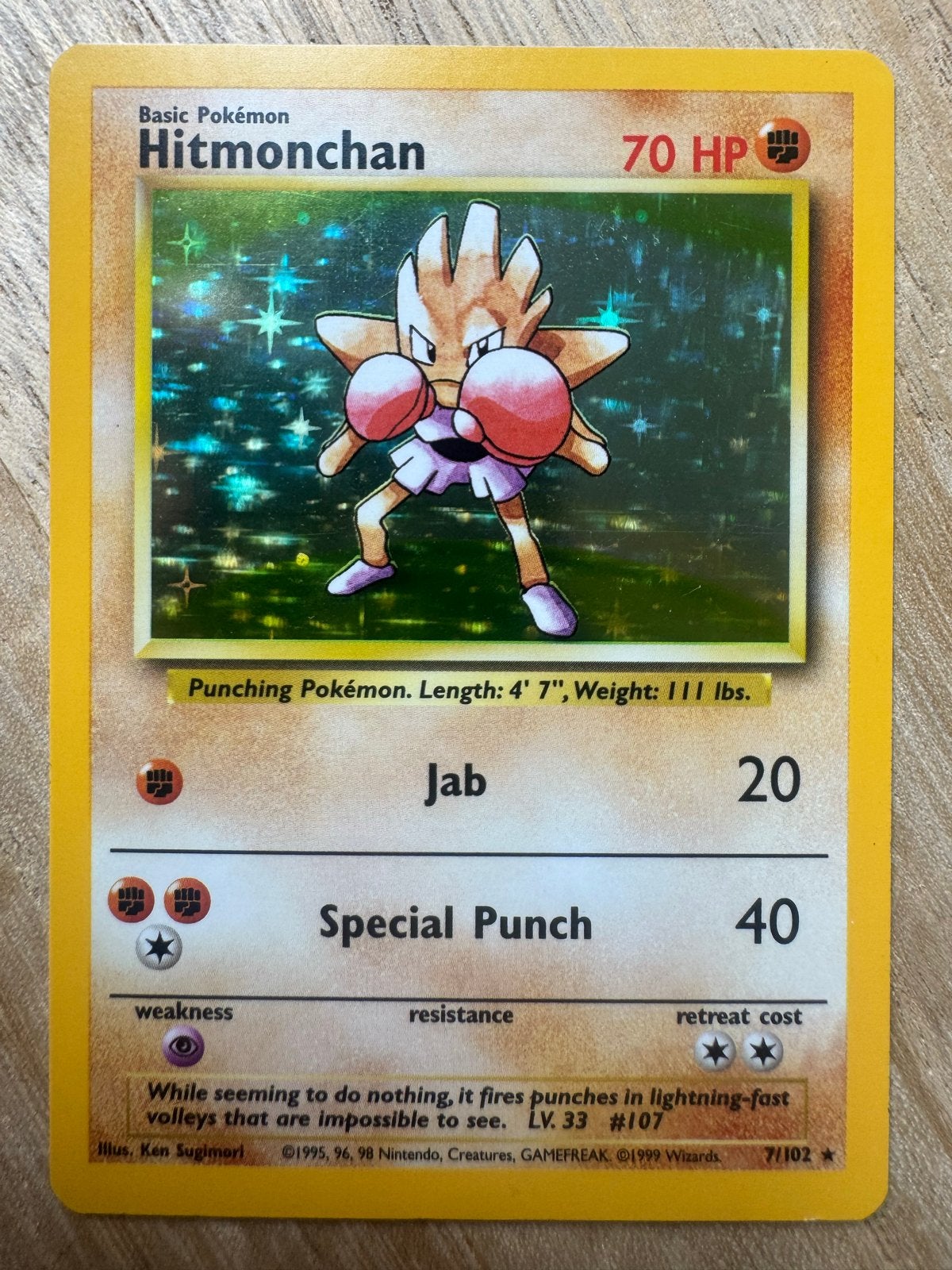 Pokémon Kaart Hitmonchan 70 HP (Base Set), Ophalen of Verzenden, Losse kaart