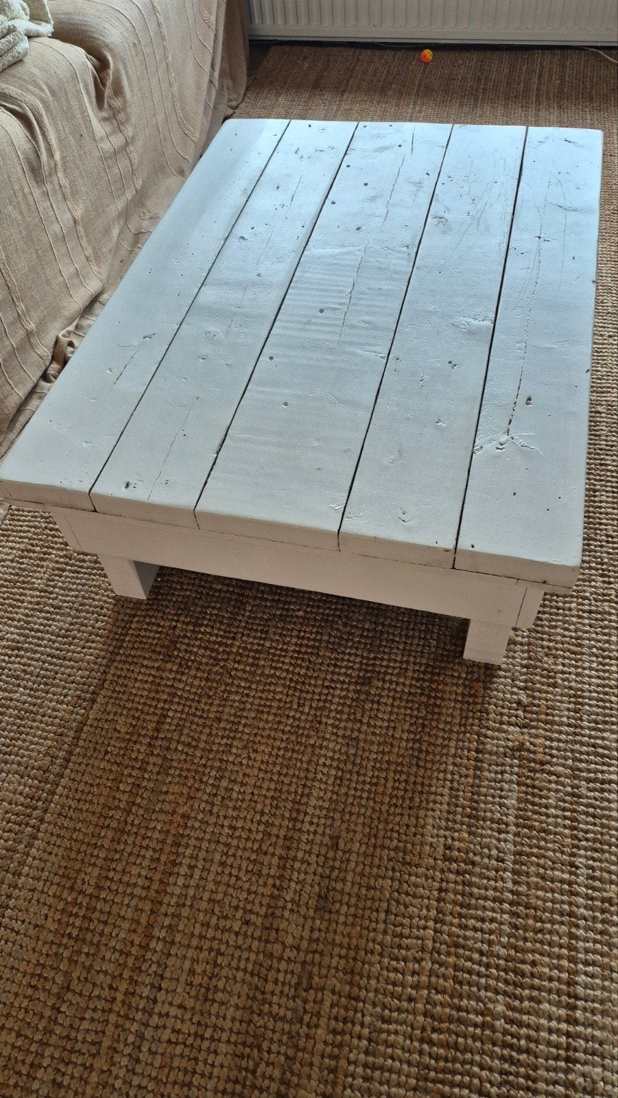 Massief houten salontafel wit, Ophalen, Gebruikt, 100 tot 150 cm, 50 tot 100 cm