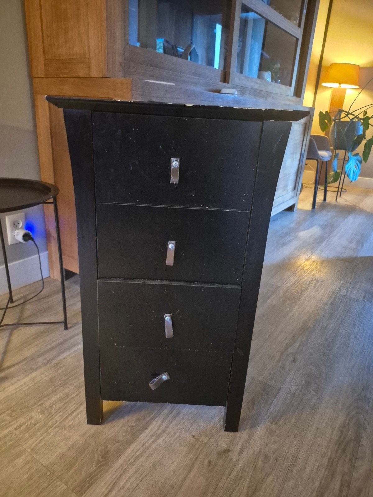 Zwart ladekastje met 3 laden, Gebruikt, 100 tot 150 cm, 3 of 4 laden, Modern