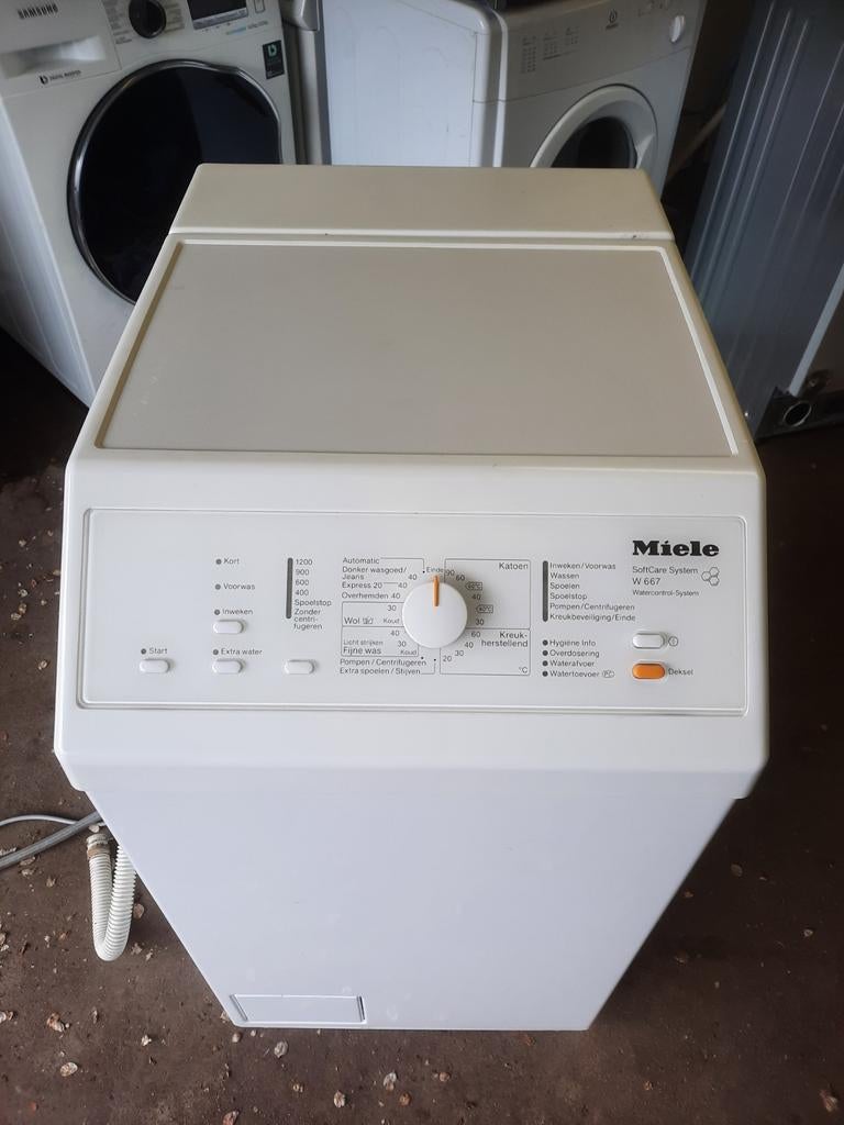 Perfecte Miele W667 bovenlader wasmachine. 6kg-1200t Gar+Bez, Ophalen, Zo goed als nieuw, 85 tot 90 cm, 1200 tot 1600 toeren