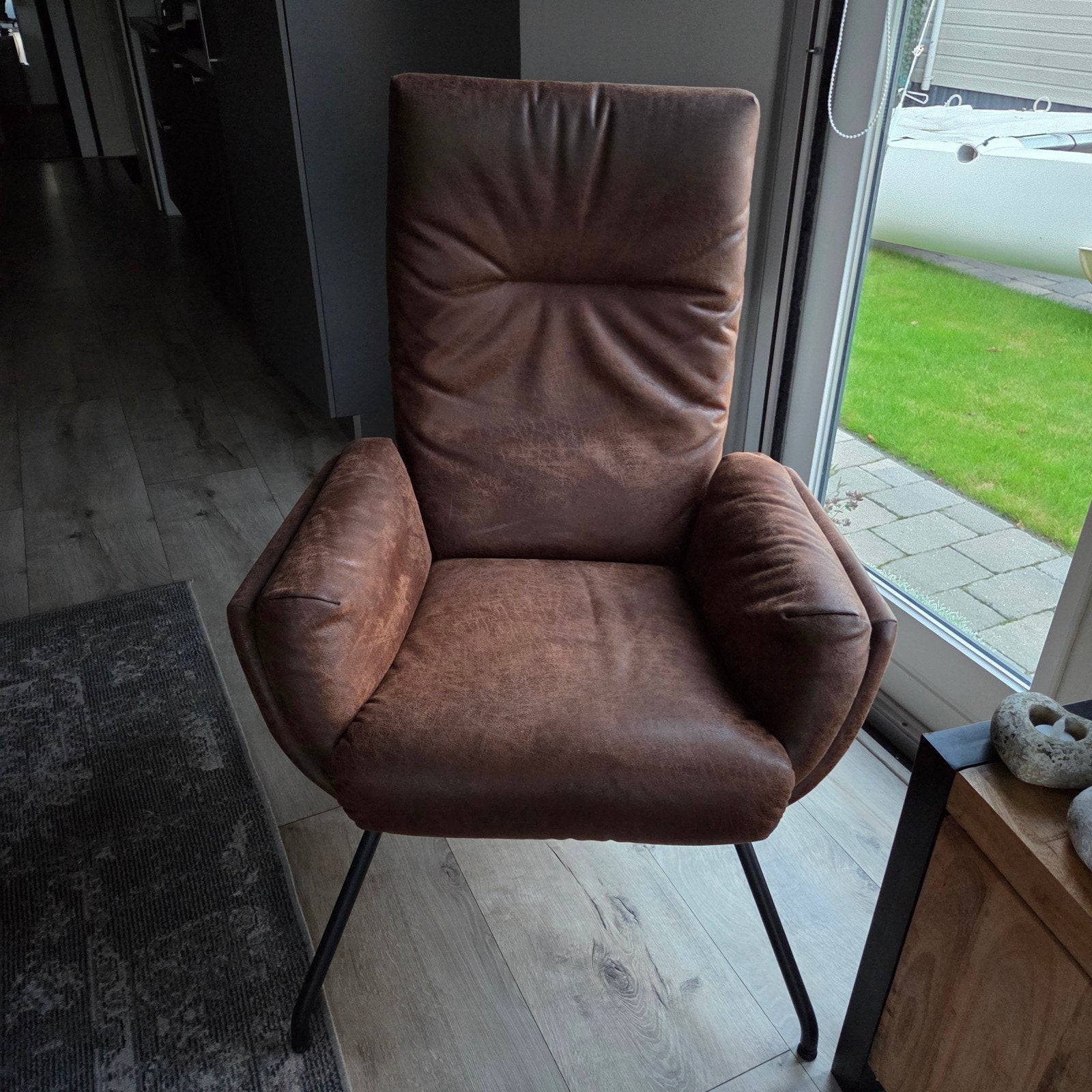 Zo goed als nieuwe microleder fauteuil, geen vlekken, Ophalen, Zo goed als nieuw, Leer