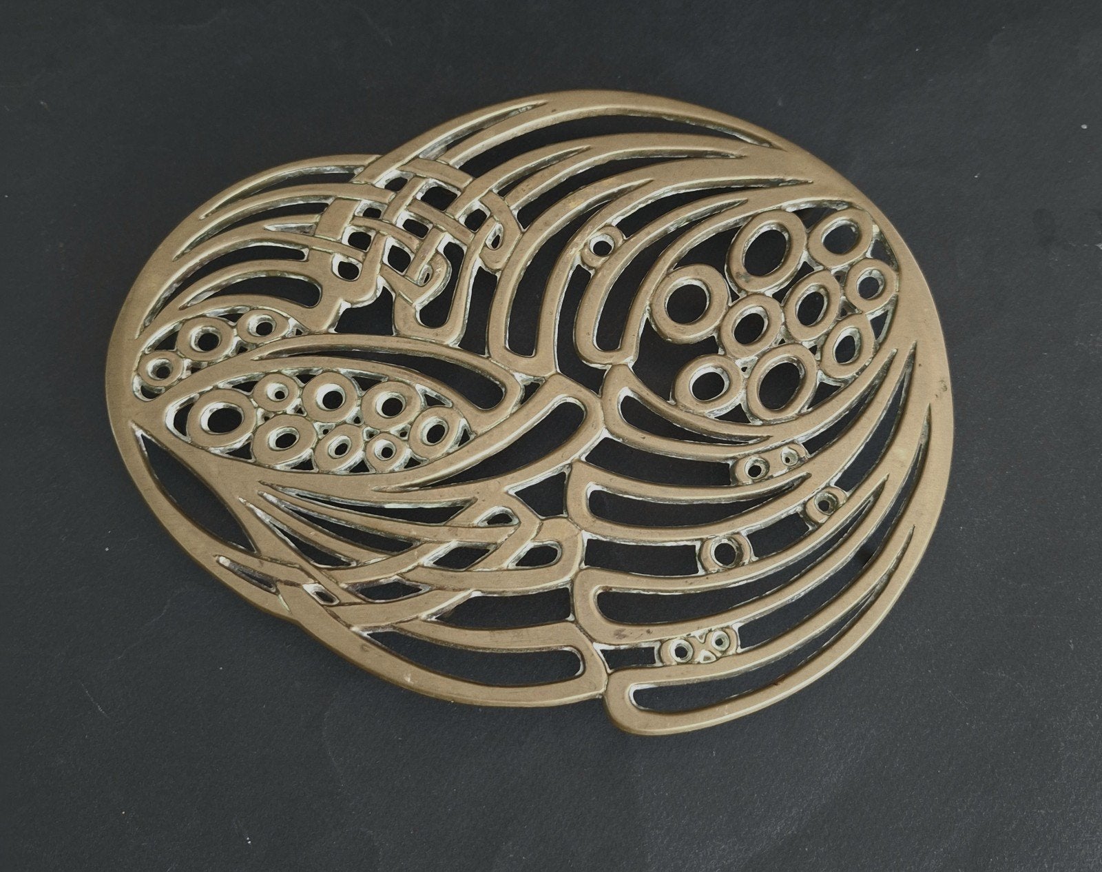 Art Nouveau Franse Messing Onderzetter - Botanisch Design., Ophalen of Verzenden