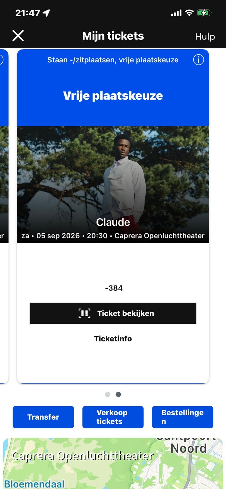 2kaartjes Claude 5 sept  caprera, Twee personen, Ticket of Toegangskaart