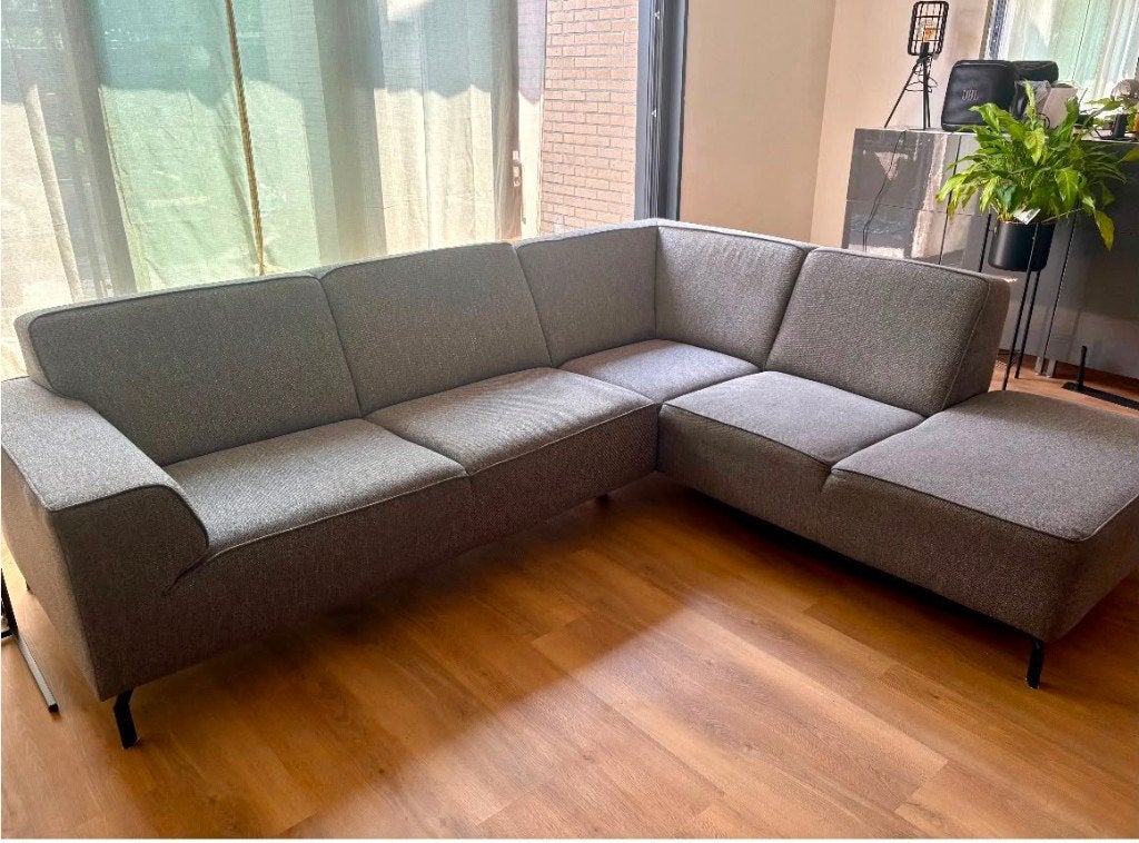 Prachtige grijze hoekbank met loungegedeelte, Huis en Inrichting, Banken | Complete zithoeken, Ophalen, Zo goed als nieuw, Stof