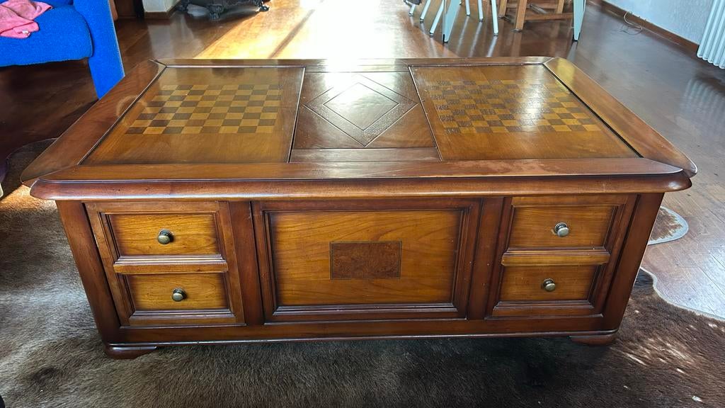 Salontafel Dam - schaak massief hout, Ophalen, Gebruikt, 50 tot 100 cm, 100 tot 150 cm