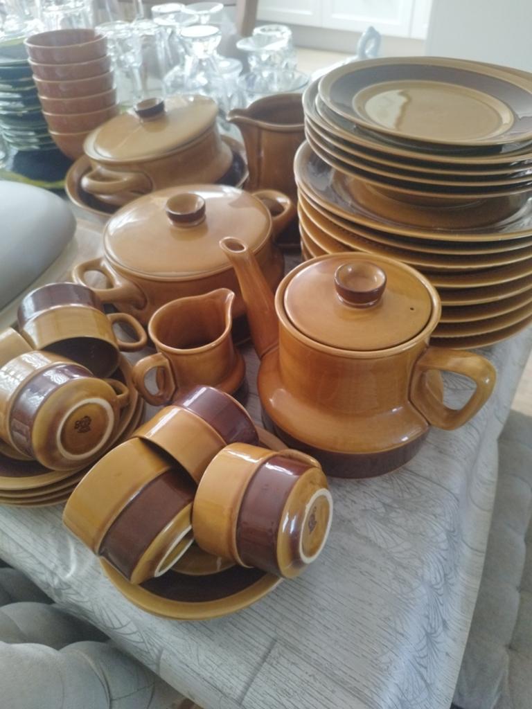 Vintage Aardewerk Servies - Bruin/Geel, Ophalen, Gebruikt, Overige stijlen, Aardewerk