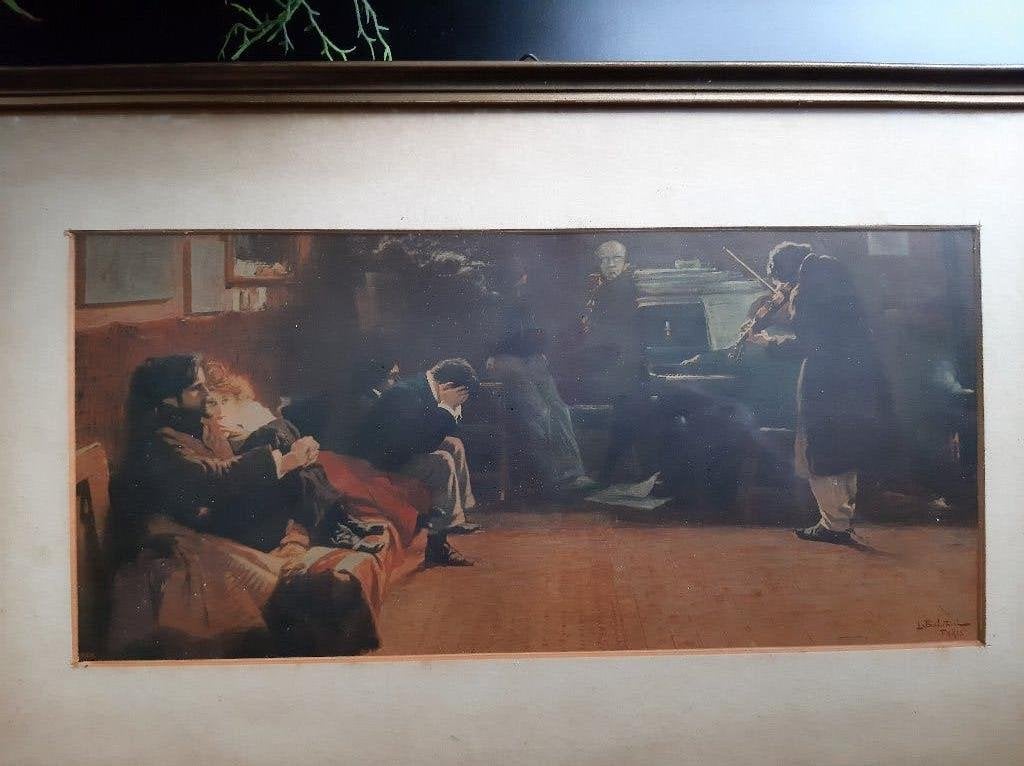 Naar Ets. “Beethoven”, L. Balestrieri, Parijs, 1900., Antiek en Kunst, Kunst | Etsen en Gravures, Dagelijks leven, Ingelijst, Ets
