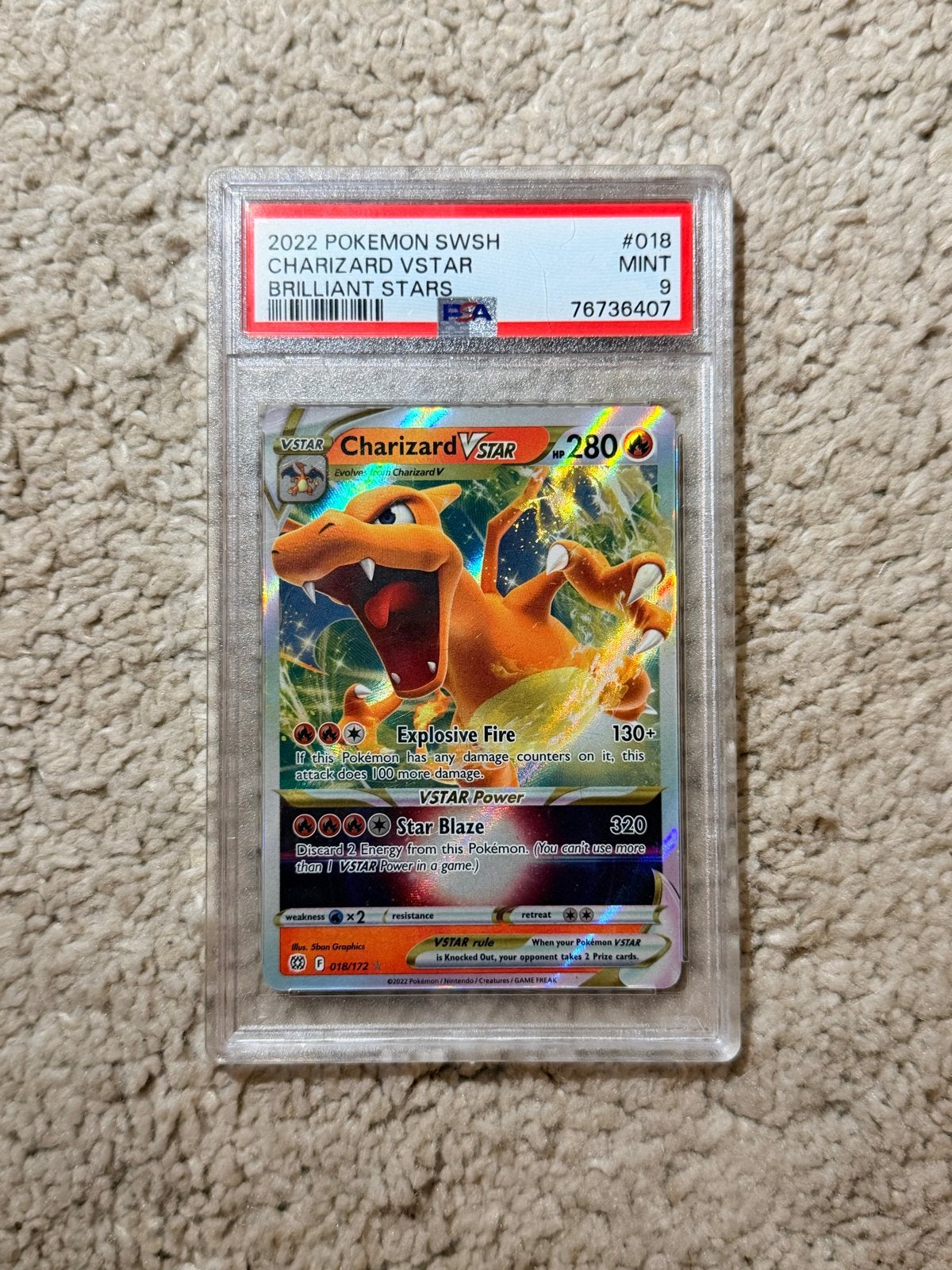 Pokémon Charizard VSTAR SWSH Brilliant Stars PSA 9, Ophalen of Verzenden, Zo goed als nieuw, Losse kaart