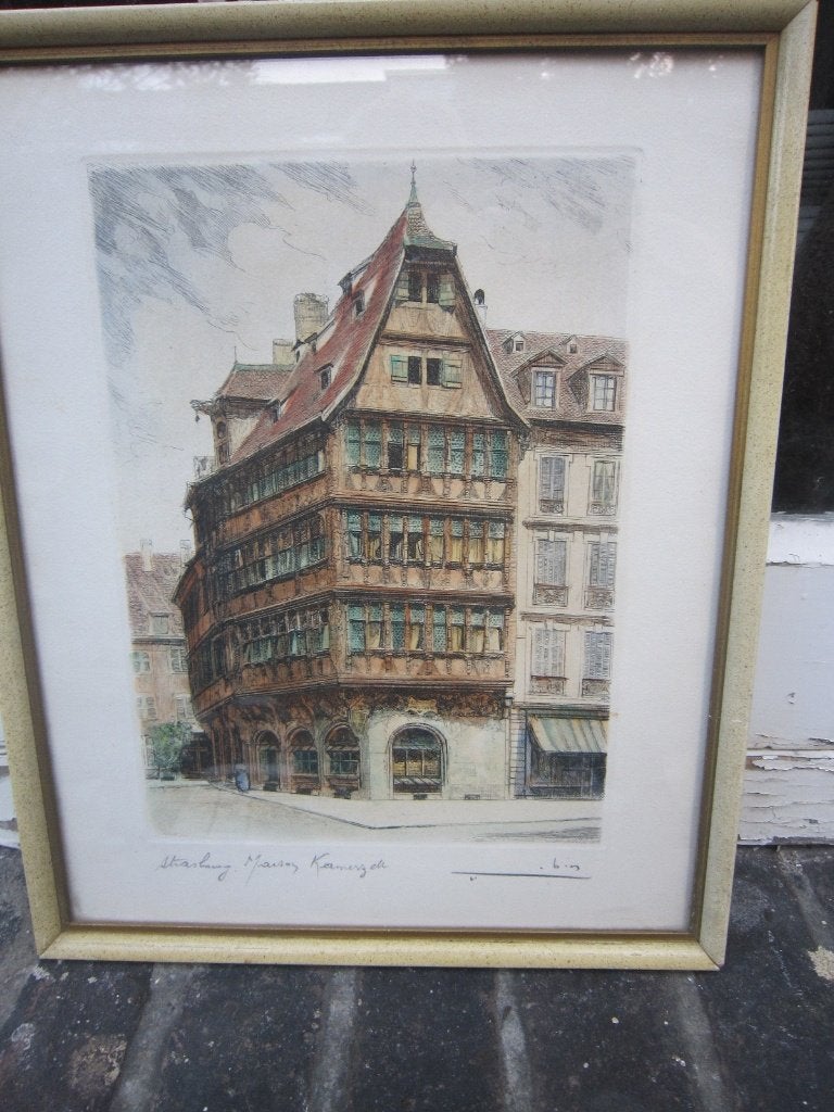Mooie Kleurets, Maison STRASBURG, aan de Kamerzijde, Antiek en Kunst, Ophalen, Stadsgezicht, Ets