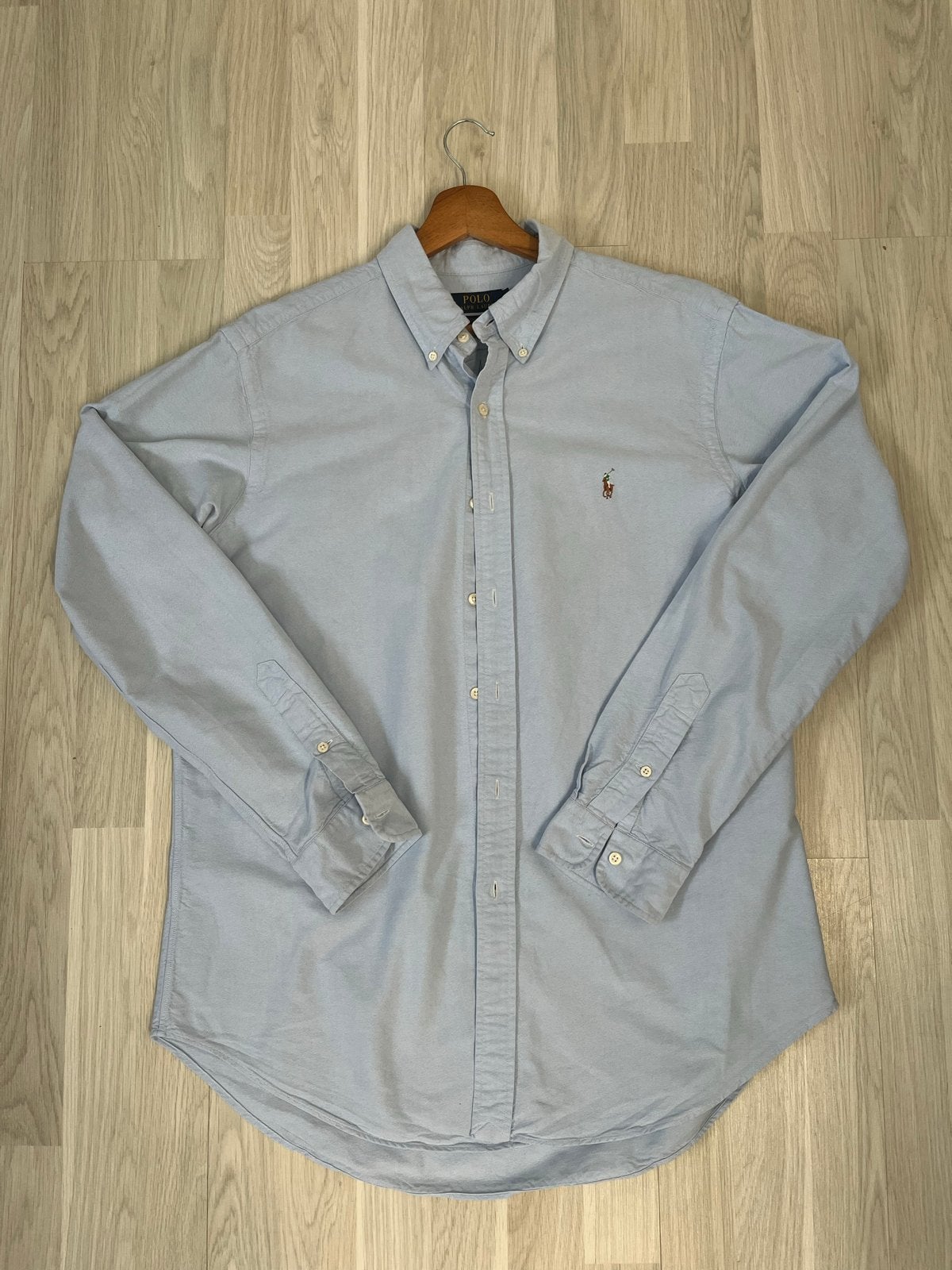 Ralph Lauren Polo blouse - Lichtblauw - Maat L, Ophalen of Verzenden, Zo goed als nieuw, Blauw, Halswijdte 41/42 (L)