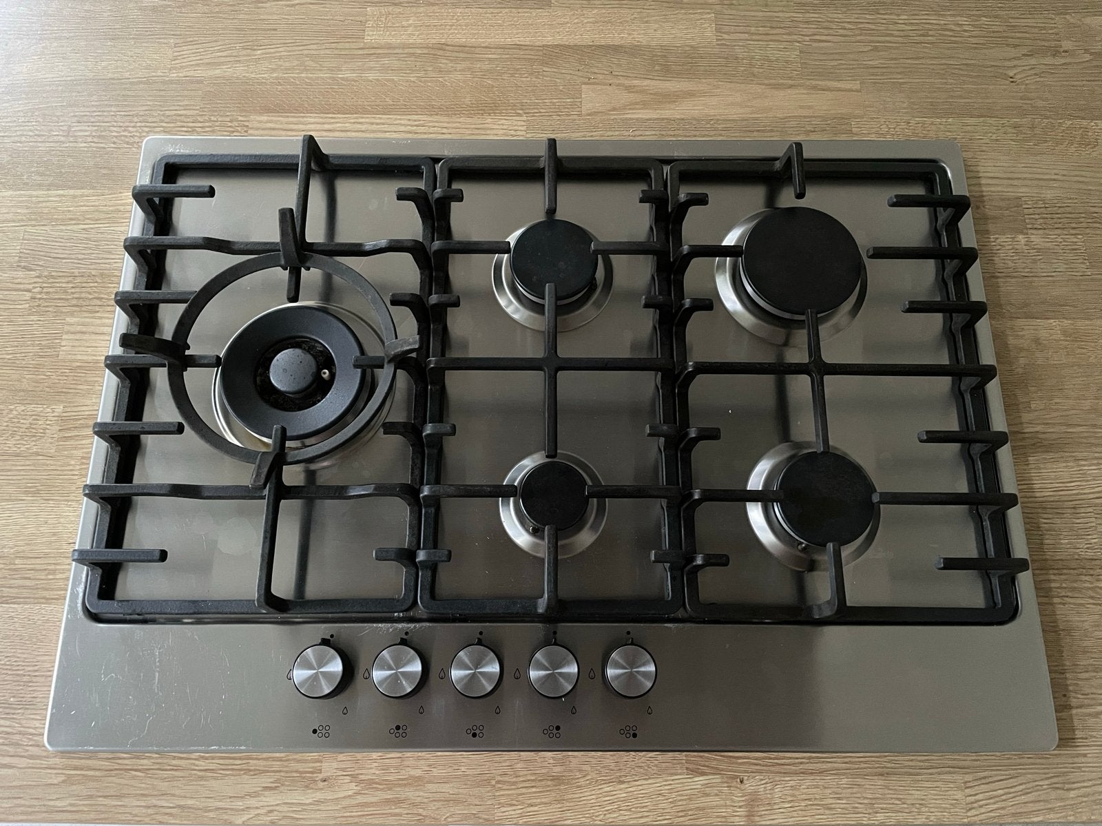 Gaskookplaat 5-pits met wokbrander en zelfontsteker, Witgoed en Apparatuur, Kookplaten, Ophalen, Gebruikt, Inbouw, Gas