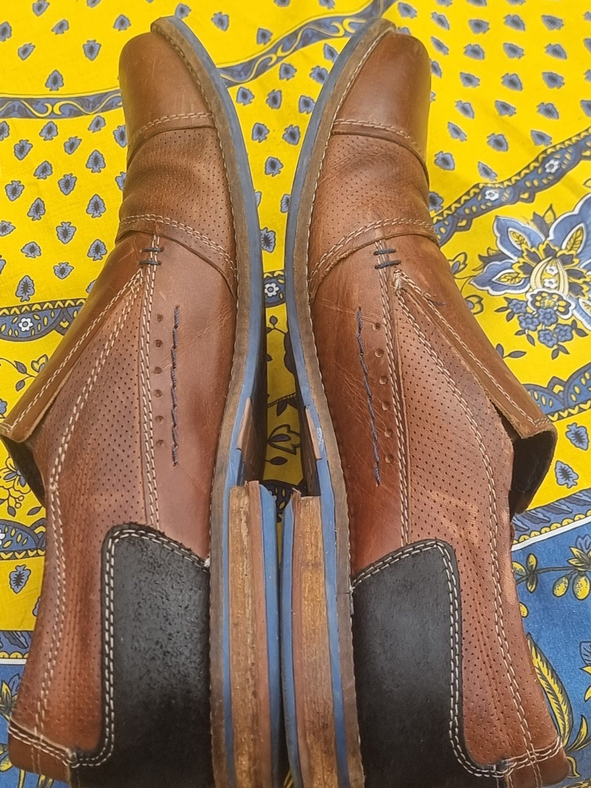 Schoenen maat 43. Instappers. Bruin met blauw, Ophalen of Verzenden, Zo goed als nieuw, Bruin, Loafers