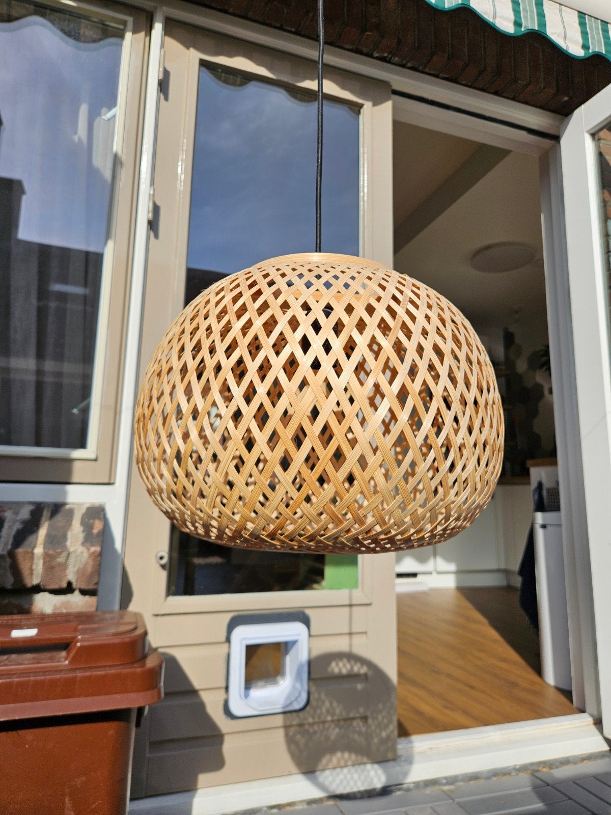Plafondlamp riet, Huis en Inrichting, Ophalen, Gebruikt, Hout, Plafondlamp