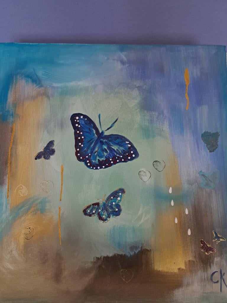 Acryl schilderij 50x50 met vlinders, Ophalen of Verzenden