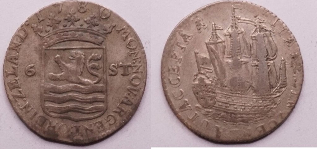 Scheepjesschelling 1780, Zeeland, driemaster, Vóór koninkrijk, Zilver, Losse munt, Overige waardes