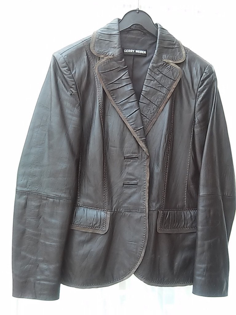 Gerry Weber, Blazer Jasje, maat 38, Nappaleer, Bruin, Maat 38/40 (M), Bruin, Ophalen of Verzenden, Zo goed als nieuw