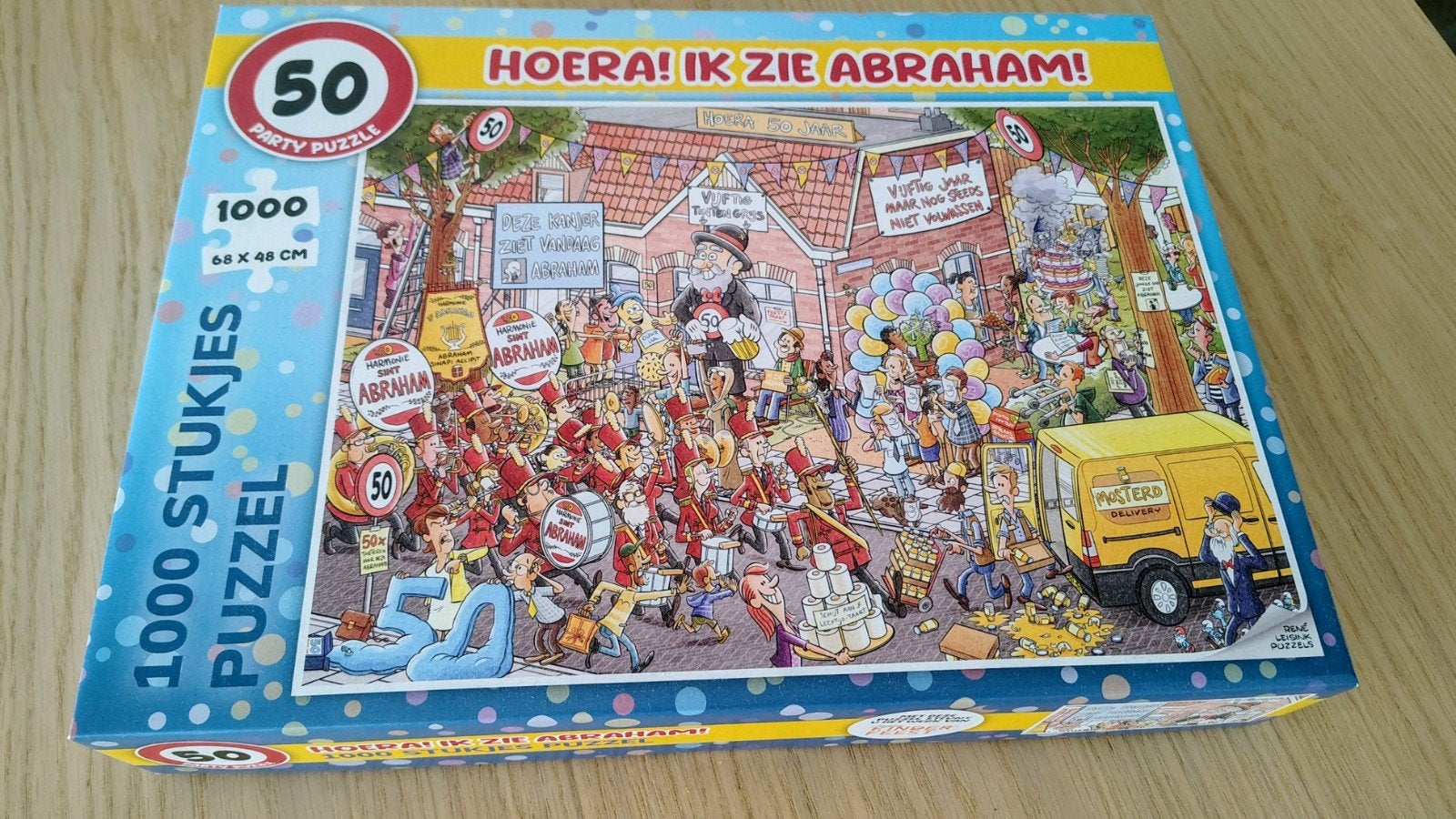Abraham Puzzel 1000 50 jaar, Hobby en Vrije tijd, Ophalen of Verzenden, 500 t/m 1500 stukjes, Zo goed als nieuw, Legpuzzel