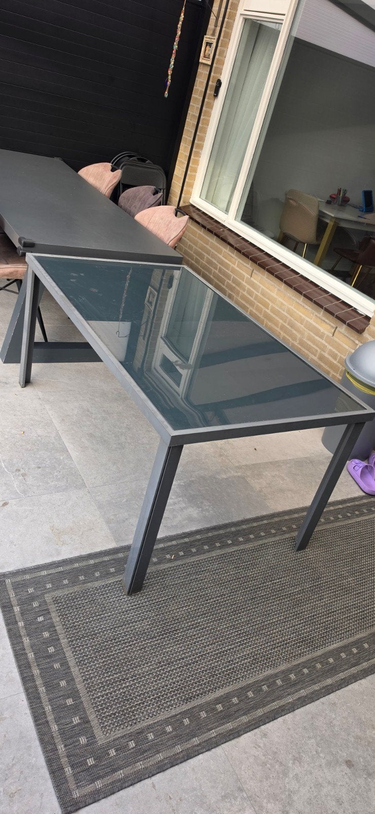 Tuintafel met glazen blad, Ophalen, Gebruikt, Rechthoekig, Metaal
