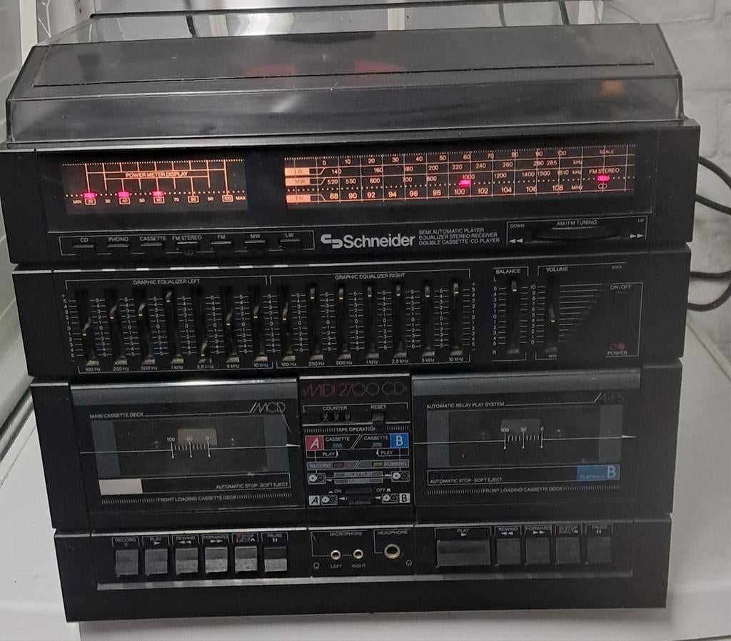Vintage Schneider Stereoset met LP-speler  dubbel cassette, Audio, Tv en Foto, Stereo-sets, Gebruikt, Microset, Ophalen, Tuner of Radio